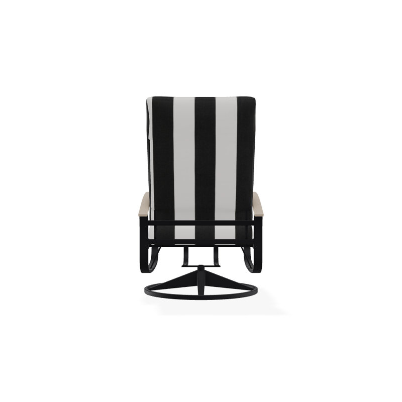 Belle Isle Outdoor Swivel Lounge Chair, Textured Black, Cabana Classic Black Stripe Sunbrella®, Desert P60