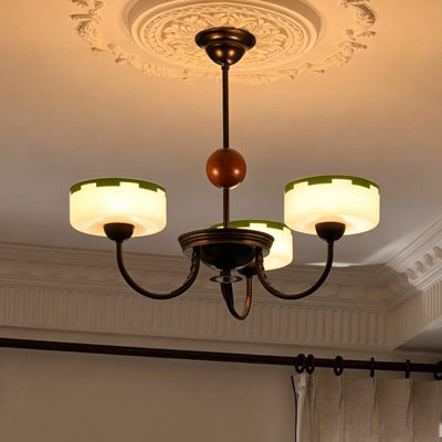 20.47" American Vintage 3-Light Pendant Chandelier with Green-Tinted Frosted Glass Shades – Oil-Rubbed Bronze Iron Frame for Living Room Dining Room Bedroom