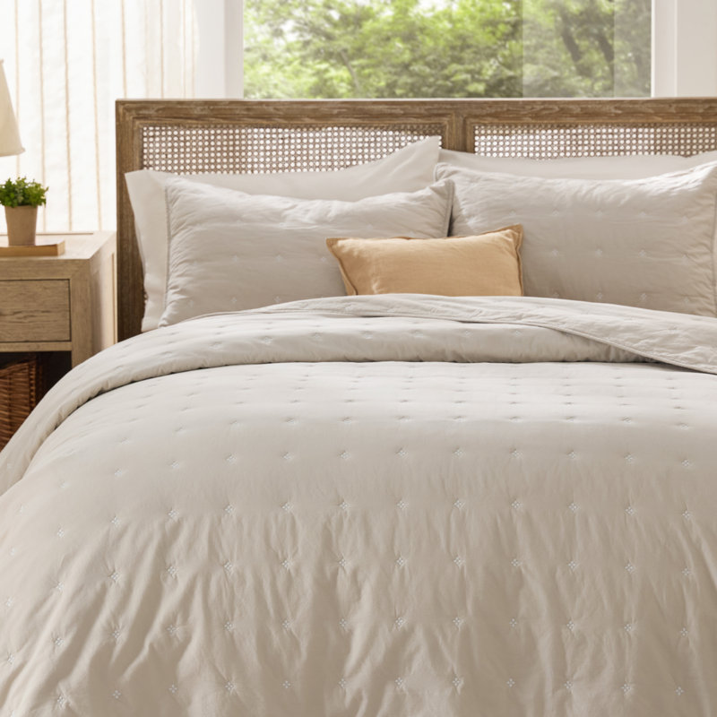 Ensemble de courtepointe 100% coton de literie, couvre-lit doux et léger, édredon 3 pièces avec 2 taies décoratives à motif de trèfle brodé