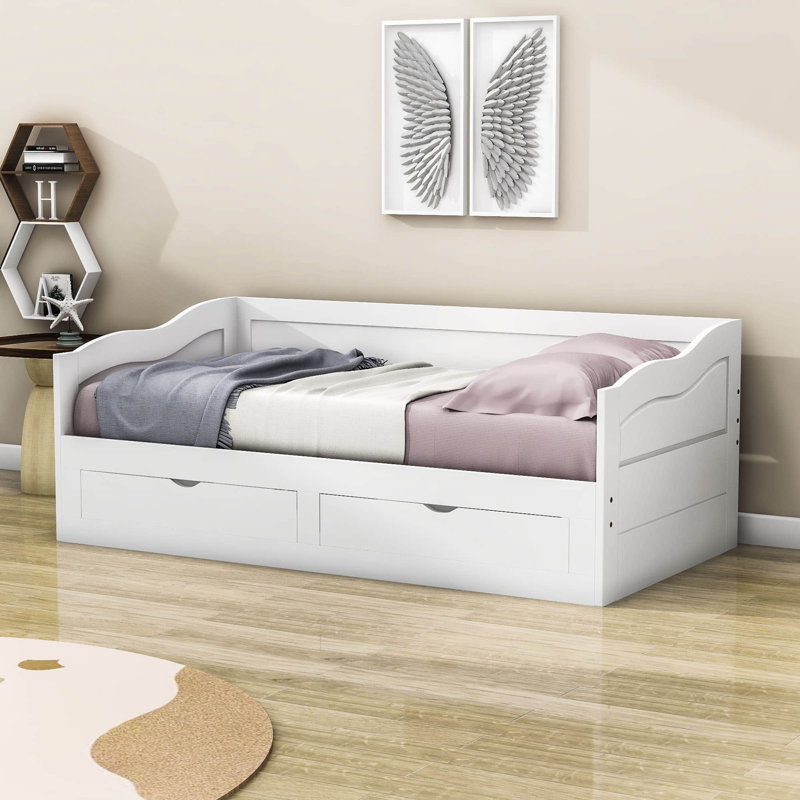 Twin Size 2 Drawers Daybed with Trundle, White