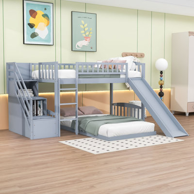 Fatime Twin Over Twin L-Shaped Bunk Beds with Slide and Storage by Harriet Bee