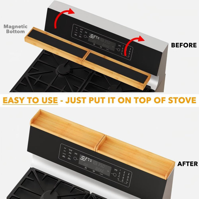 30" Wide Kitchen Shelf Organizer For Stove, Magnetic Bamboo Spices Shelf For Home Stove Kitchen Storage Organization (Fit For Flat Top Only)