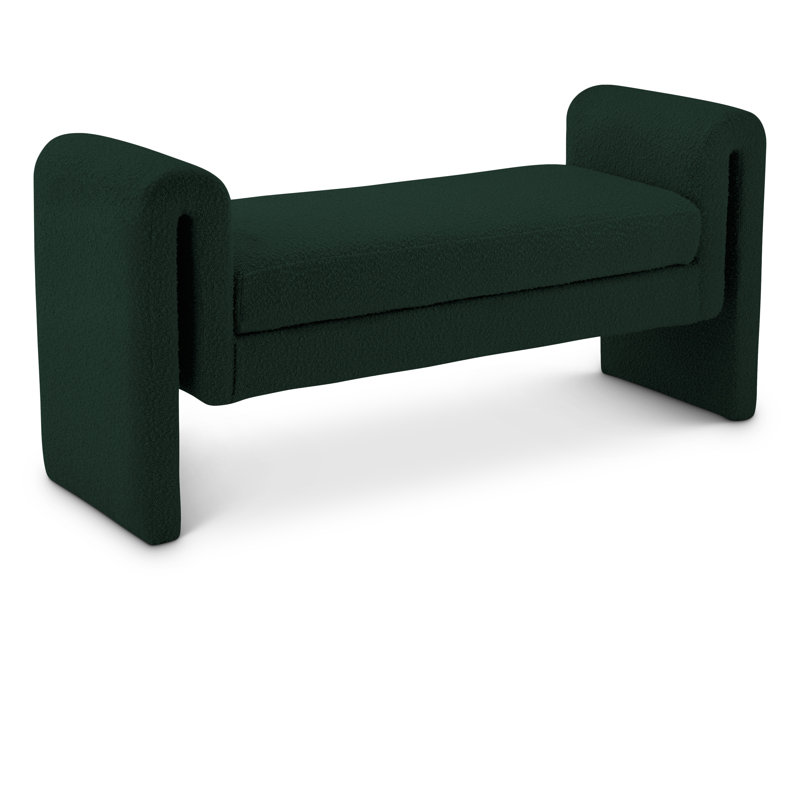 Hiroyasu Upholstered Boucle Bench, Green Boucle Fabric