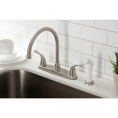 Kingston Brass Yosemite Two-Handle 4-Hole 8" Centerset Kitchen Faucet with Side Sprayer