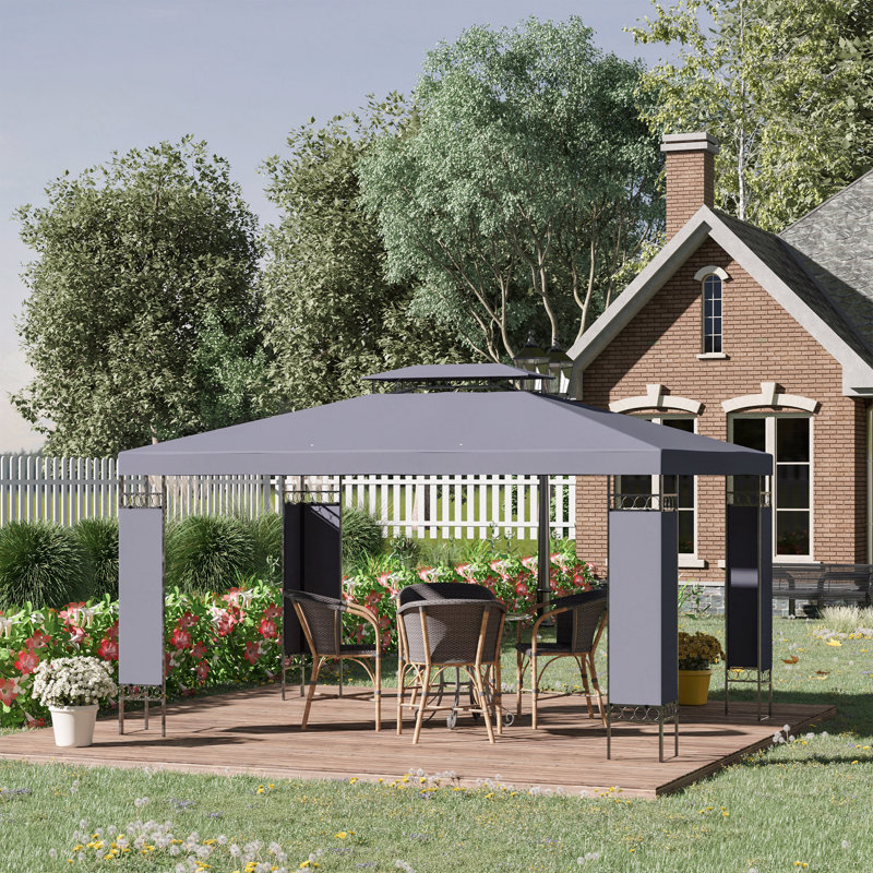 Pavillon de jardin 10 po x 13 pi à double toit pour jardin avec cadre de coin décoratif (gris), Gris