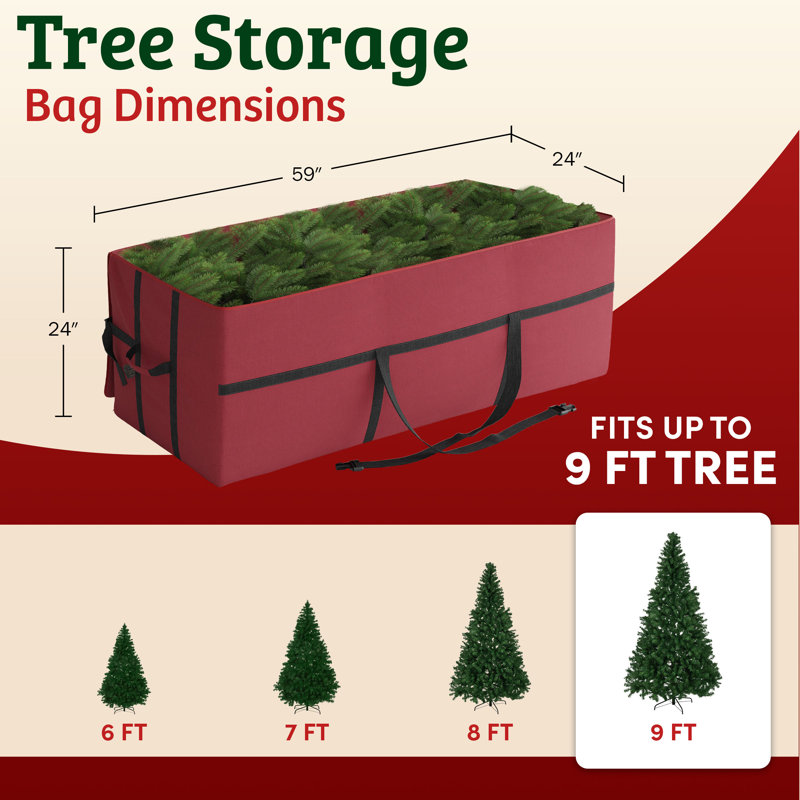 Sac de rangement pour arbre de Noël - Contenant en toile avec fermeture à glissière et sangles de fixation pour arbres artificiels allant jusqu'à 9 pieds