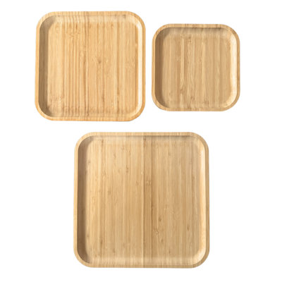 Set Of 3 Bamboo Serving Trays Cutting Boards – Charcuterie Board Set For Cheese, Meat, Fruit & Appetizers – Decorative Wooden Platter For Kitchen, Home, & Bathroom Storage & Decor (Square)