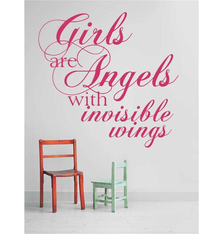 Adhésif décoratif « filles » avec ailes invisibles anges, H 18 po x l 18 po x P 0,16 po, Rose