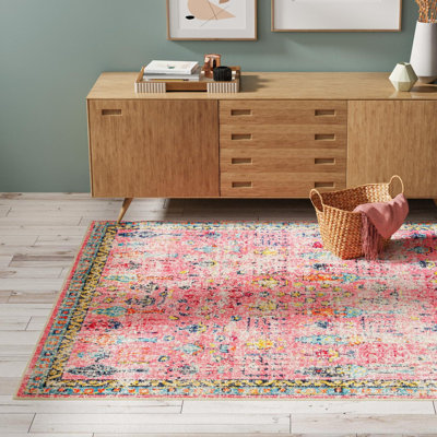 Tapis rose à motif abstrait Ector