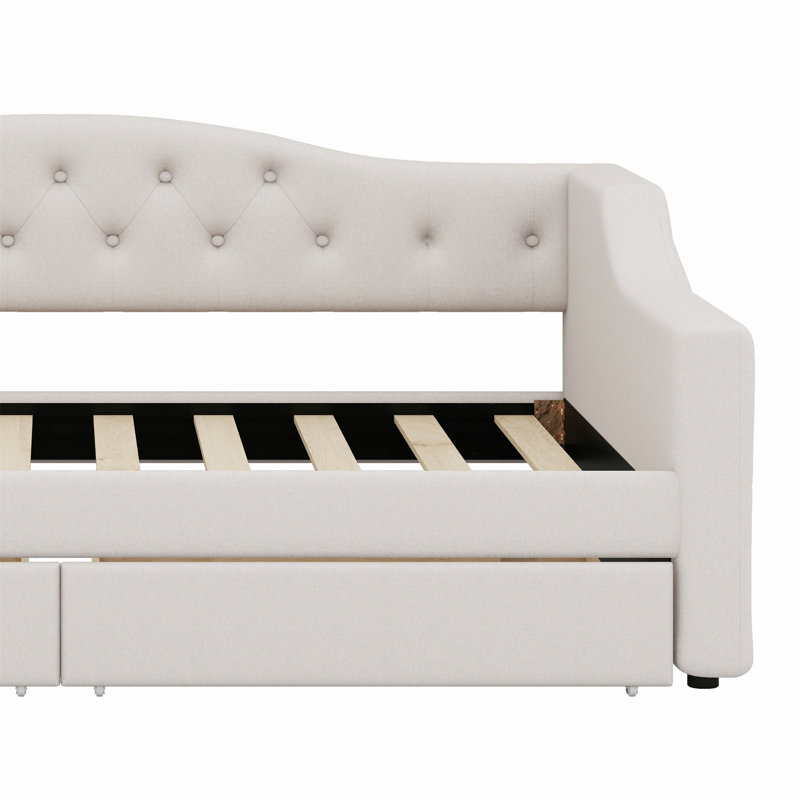 Upholstered Daybed With LED Belt And 2 Drawers, Beige