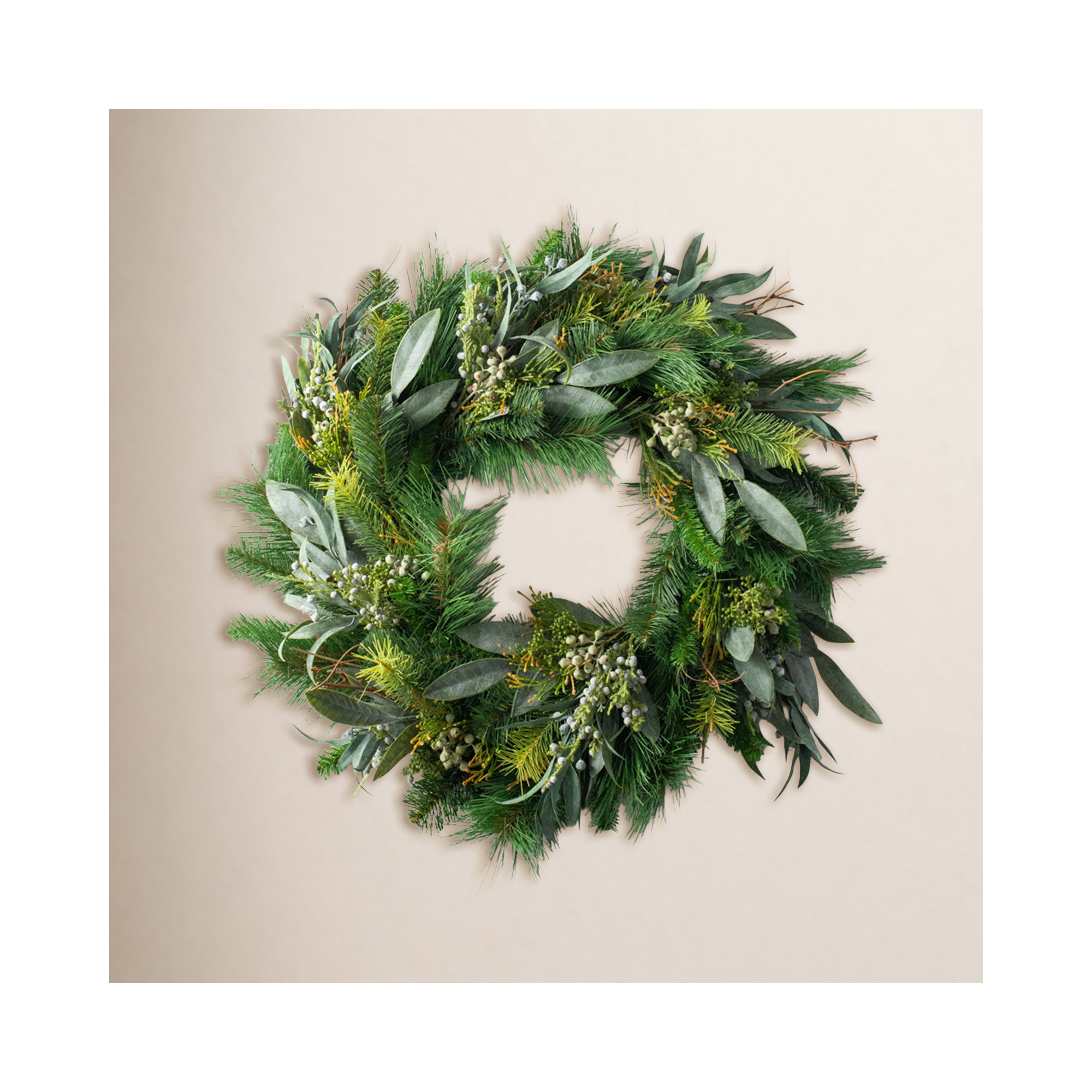 Faux Eucalyptus Silk Wreath, 24" H x 24" W x 6" D