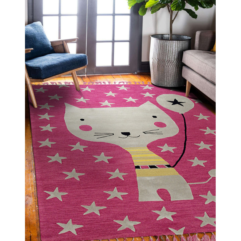 Hand Tufted Wool Geometric Area Rug in Pink