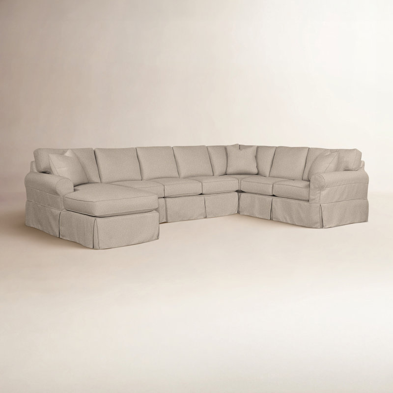 Bedford Slipcovered U-Sectional, Eggshell Crypton Performance, Right Hand Facing