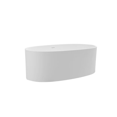 Baignoire autoportante à surface solide, baignoire autoportante en résine de pierre avec trop-plein et bonde escamotable, blanc mat 24S08-65MW