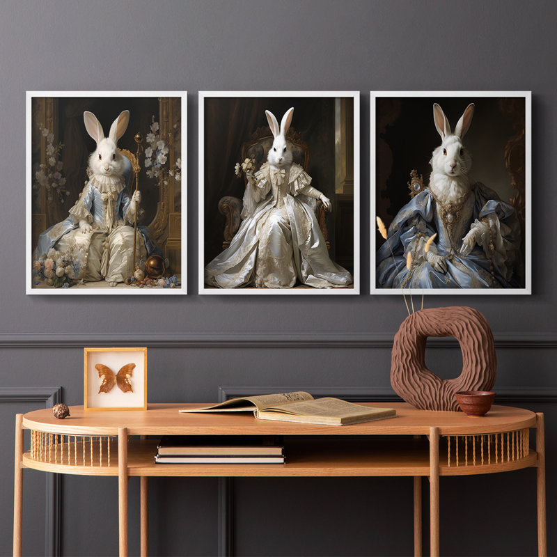 Série royale d'animaux LXII - ensemble de 3 estampes numériques encadrées - prêt à être accroché, Blanc, H 28 po x l 22 po