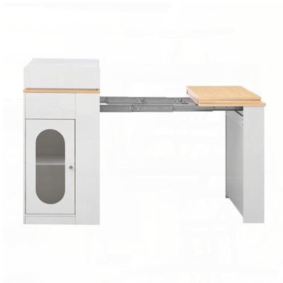 Table de salle à manger extensible pliante avec tiroirs, prise de courant, roulettes et rangement (18,7 po à 57,7 po, blanc crème + naturel)
