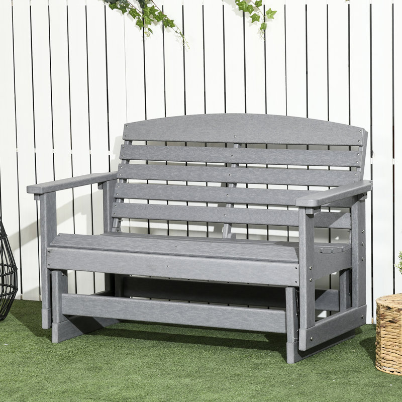 Chaise berçante grise pour l'extérieur, 2 bancs de patio et cadre pour banc de jardin
