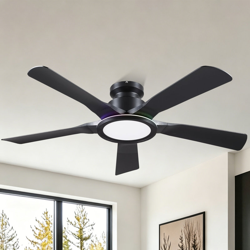 Ventilateur de plafond encastré 52 "avec lumière annulaire RVB, Noir
