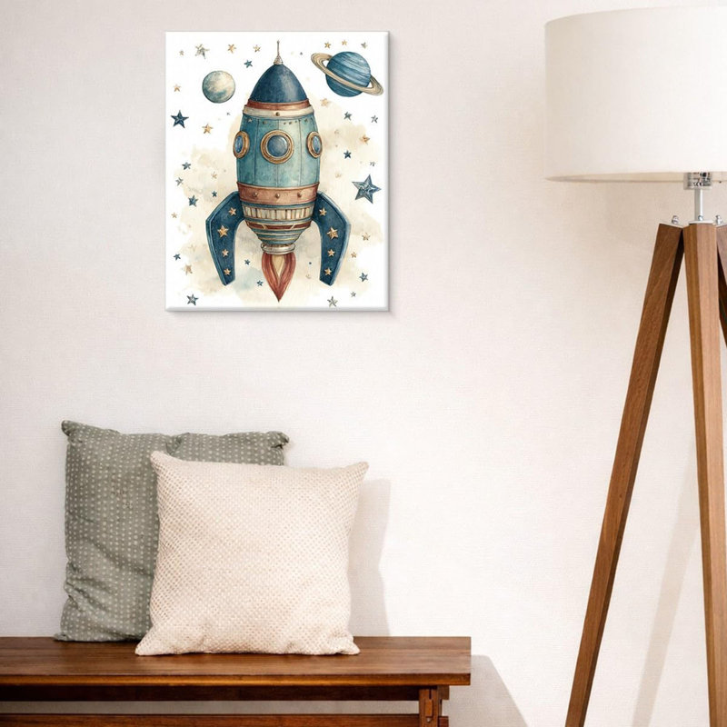 Rétro fusée espace art mural astronaute, reproduction de photo sur le thème de l'espace pour chambre d'enfant chambre de bébé 8 x 10 pouces, toile encadrée