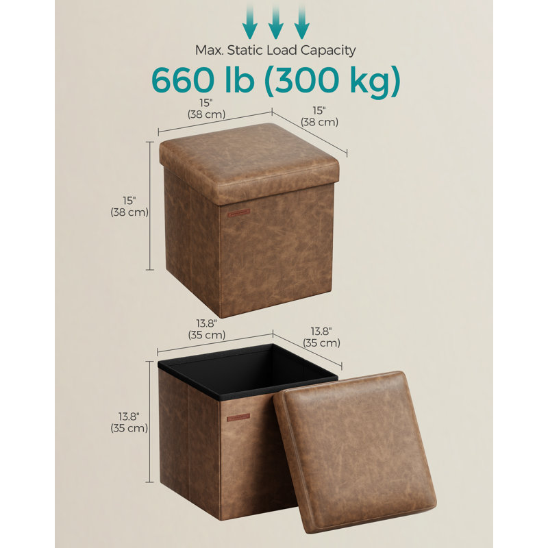 15 Inches Ottoman With Storage, Coffee Brown