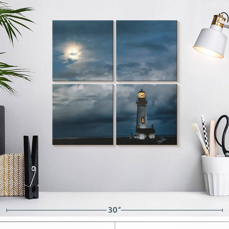 Phare d'Aletra au clair de lune, H 18 po x l 18 po
