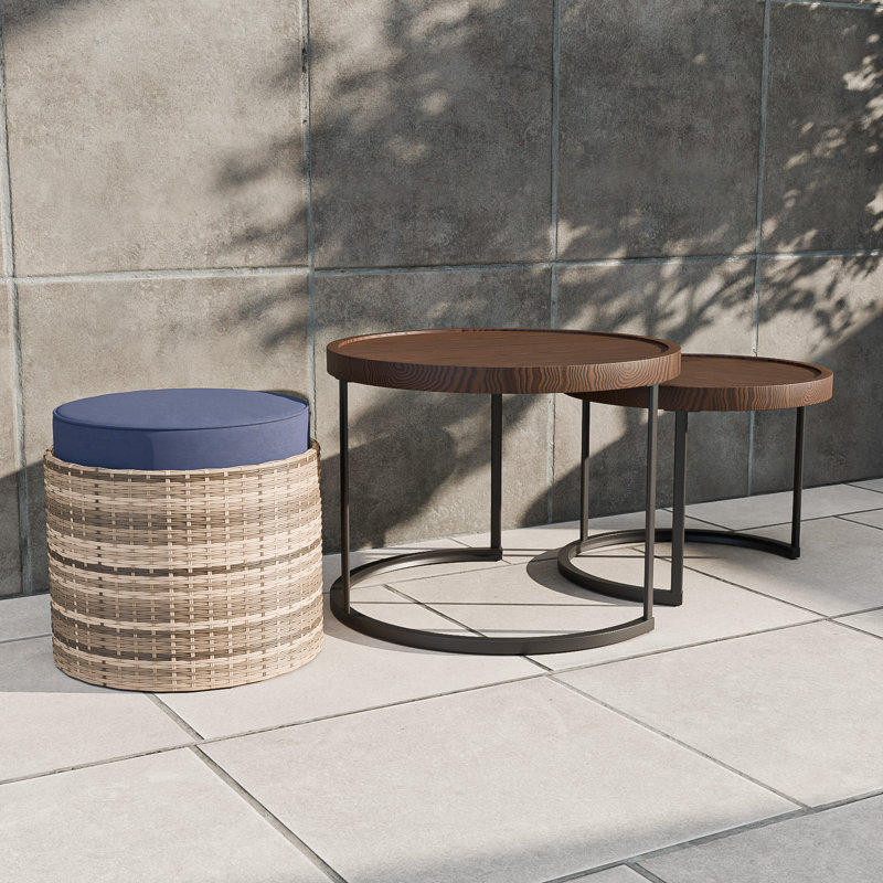 Round Nesting Coffee Table with Ottoman, Blue/Brown