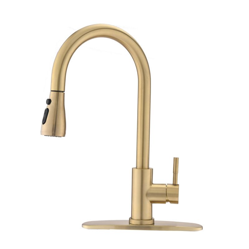 Pdpbath Pull Down Kitchen Faucet, Brushed Gold