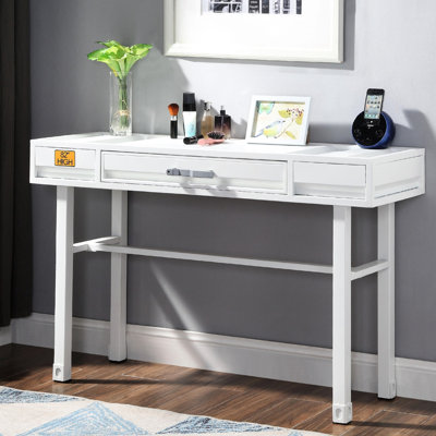 Bureau de meuble-lavabo en métal blanc avec un tiroir - Panneaux encastrés, structure, pieds droits pour améliorer la décoration intérieure