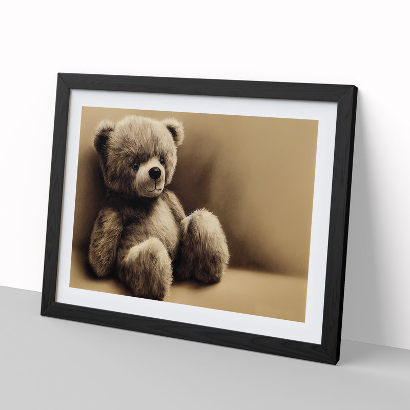 Sensational Teddy Bear - Single Picture Frame Painting, 46cm H x 64cm W x 2cm D, Black
