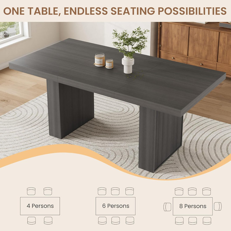 Table de salle à manger 70,8 "pour 6 8 10, table de salle à manger moderne avec rangement, table de cuisine en bois avec pieds cannelés, tables de salle à manger pour la cuisine