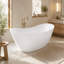 Baignoire ovale en acrylique de 160 cm (63 po) avec bonde centrale et trop-plein intégré, blanc brillant