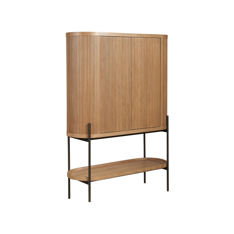 Linnea Natural Oak and Pewter Modern Bar Cabinet