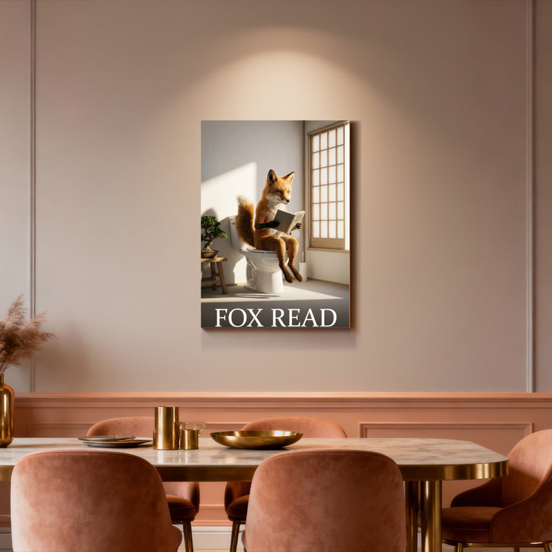 Ensemble de 1 tableau sur toile représentant un renard lisant sur les toilettes, H 30 po x l 20 po