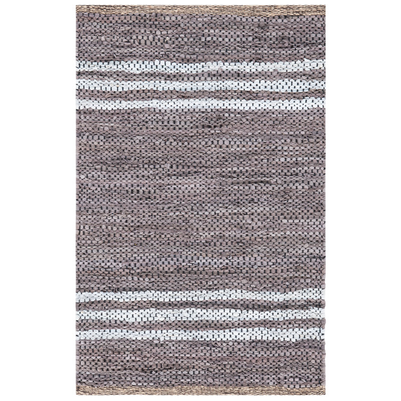 Riehle Hand Woven Leather/Cotton/Jute Rug in White/Gray, Rectangle 5' x 8'