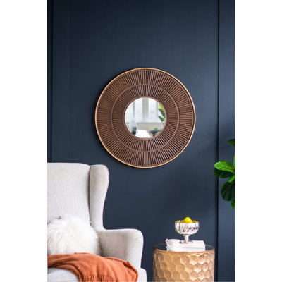 Miroir en bois 31,5 po x 1,2 po x 31,5 po avec décoration en fer doré, ajoute de l'élégance au décor de l'espace de vie, miroir transparent pour la salle de bain et le hall d'entrée, miroir de 31,5 po x 1,2 po x 31,5 po, se transforme