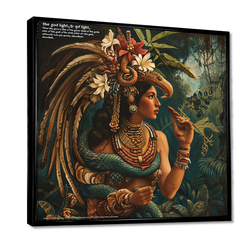 Quetzalcoatl, dieu mexicain du chocolat, H 30 po x l 30 po x P 1 po, Toile avec cadre flottant noir
