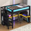 Lit mezzanine avec bureau et garde-robe, structure de lit mezzanine avec DEL pour jeux vidéo, port USB intégré-1685095507