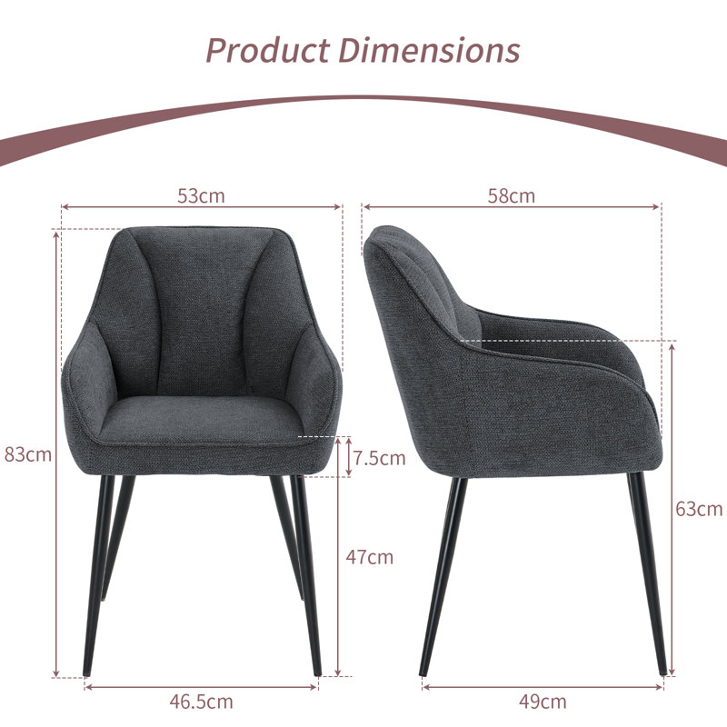 Modern Fabric Upholstered Arm Dining Chairs with Curved Back Accent Chair, Grey