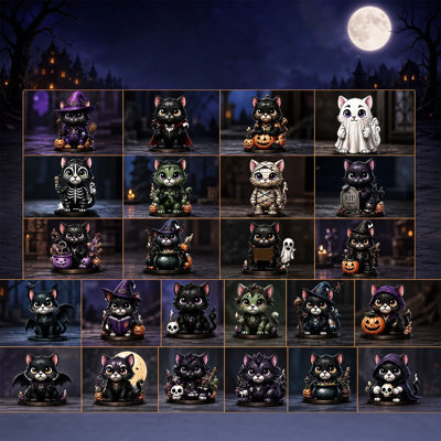 Advent calendar Halloween Black Cats Advent Calendar 24 Days Spooky Cats Mini Figurines Countdown Calendar Halloween Holiday Gift Home Tabletop Decor Set