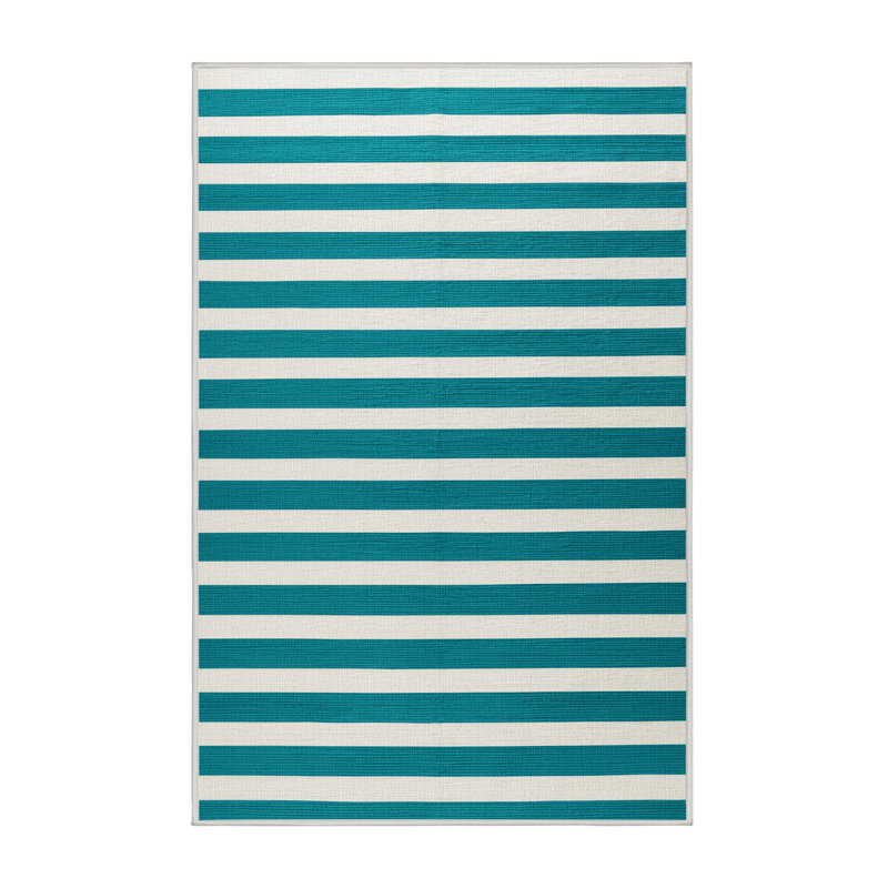 Machine Washable Horizontal Stripes White Area Rug, Runner 2' x 4'