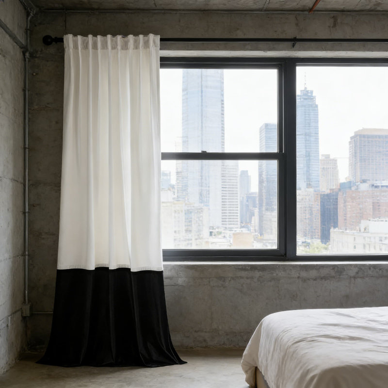 Velvet Blackout Curtains With Color Block Design - 2 Panels, Back Tab & Rod Pocket, Soundproof Thermal Insulating Drapes For Living Room And Bedroom
