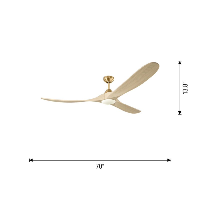 Visual Comfort Fan Maverick Smart 70 LED Indoor Ceiling Fan with Threaded Downrod, Natural Honey blades and Handheld Remote