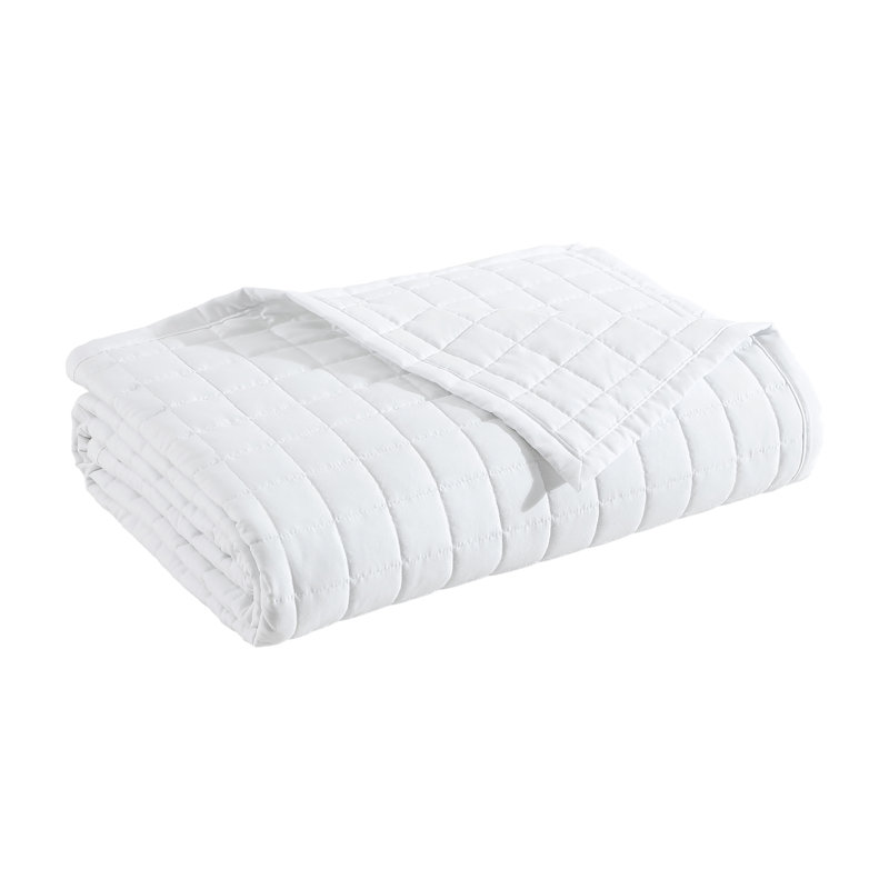 Lux California Square Geometric Quilted Blanket, White, Queen
