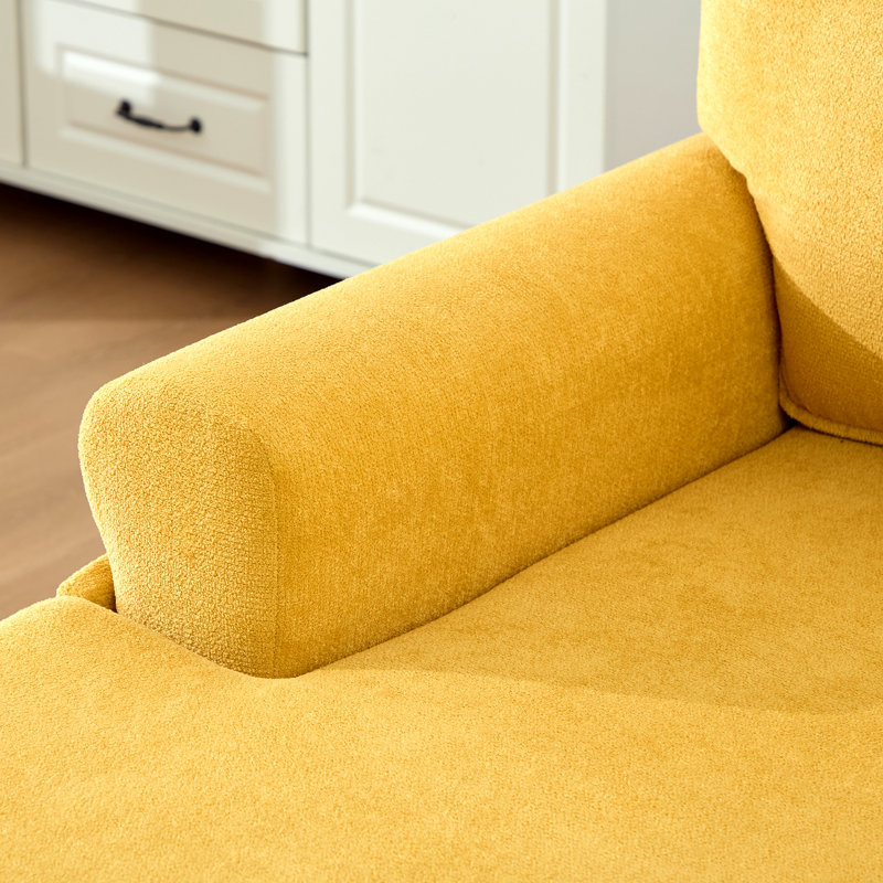 Chenille Fabric Chaise Lounge Recliner Single Sofa Living Room Bedroom Rest Chair, Mustard Yellow