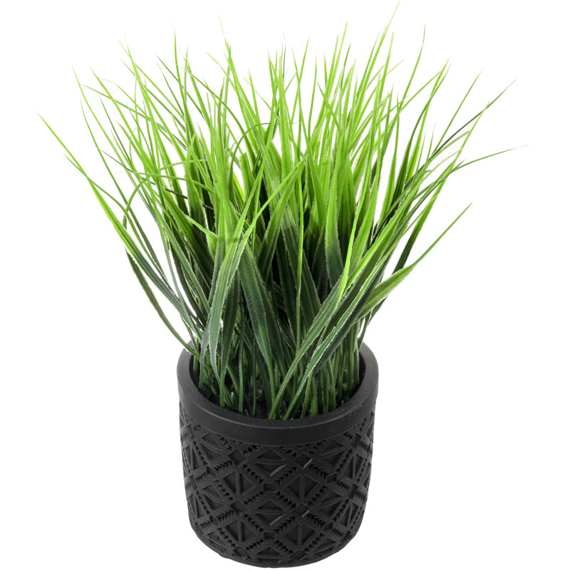 22cm Faux Grass in Cement Pot