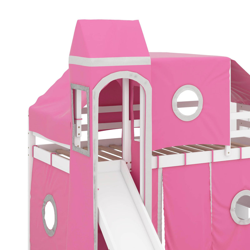Lit mezzanine simple avec tente et tour, Lit simple, Rose