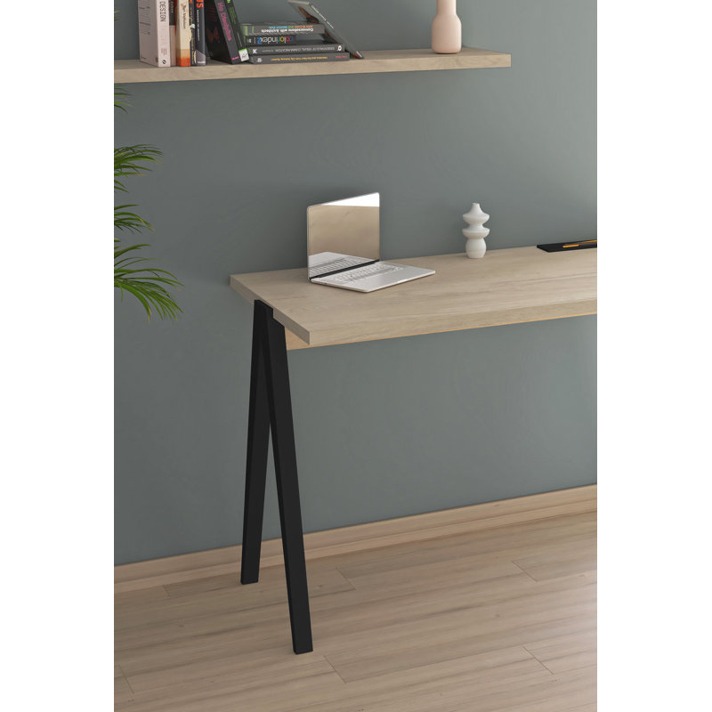 Dikili Solid Wood Base Writing Desk, Light Oak/Black