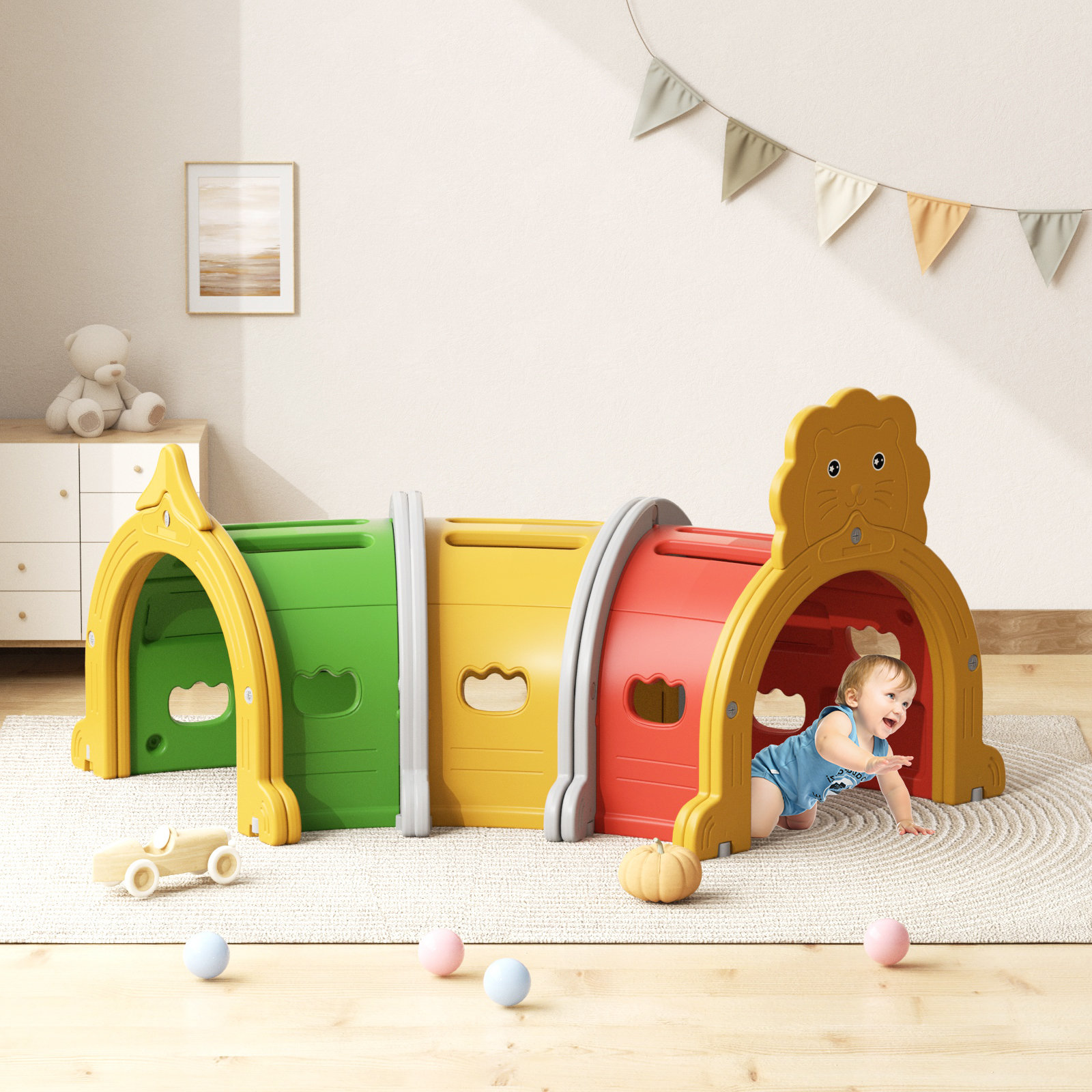 GLAF Kids Play Tunnel, Climb And Crawl Tunnel Toy For Toddlers  4 Sections Gafc1027
