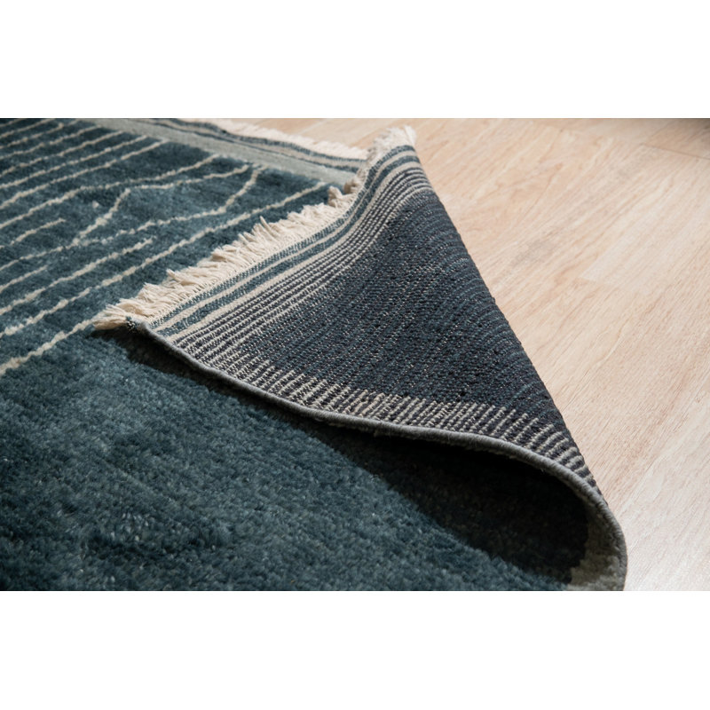 Green Hand-Knotted Wool Linear Forest Geometric Modern Contemporary Carpet Rug, 8' x 10'