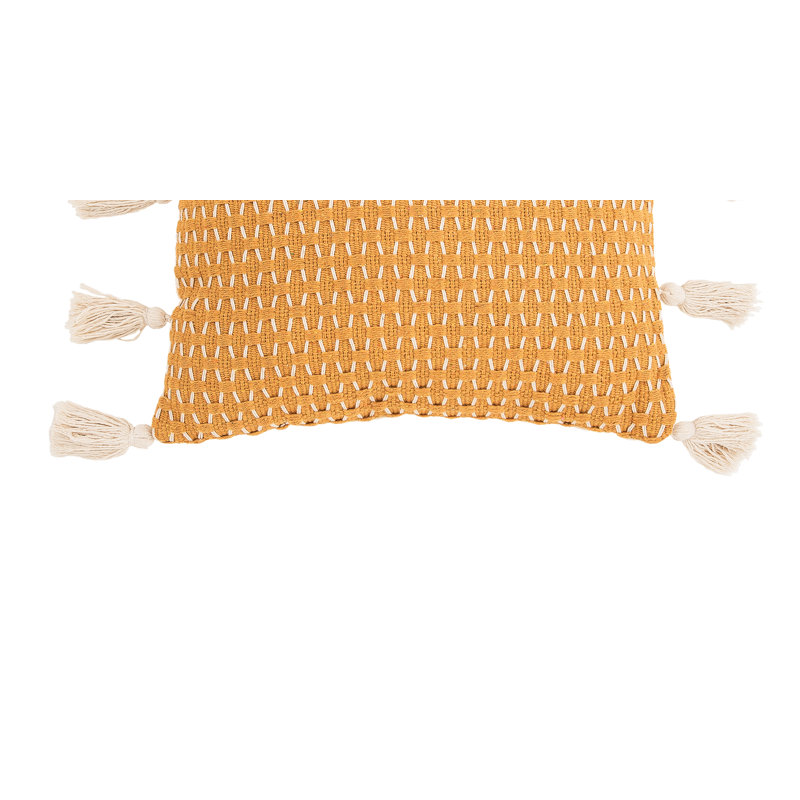 Ochre and White Textured Diamond Woven Square Throw Pillow
